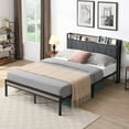 thumbnail image 1 of Full Size Metal Platform Bed Frame with upholstery storage function Headboard and USB LINER and Footboard , No Box Spring Needed, Large Under Bed Storage, Easy Assemble, 1 of 10