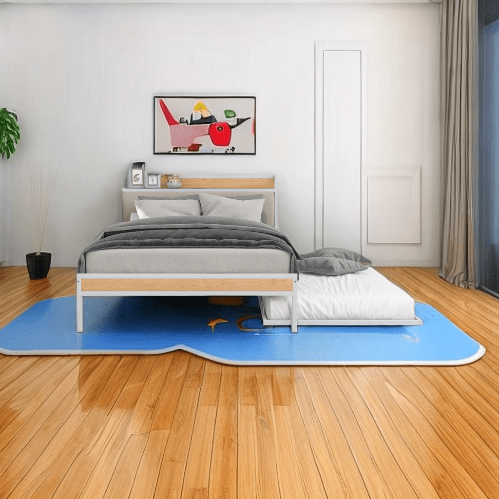 Full Size Metal Platform Bed Frame with Twin Size Trundle, Upholstered ...