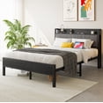 thumbnail image 1 of Full Size Metal Platform Bed with Storage Upholstered Headboard and Charging Station, Noiseless, No Box Spring Needed, Black, 1 of 7
