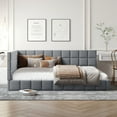 thumbnail image 1 of Full Size Mid-Century Modern Upholstered Velvet Daybed Frame, Sofa Bed Strong Wood Slat Support Solid Construction, Mattress Foundation, No Box Spring Needed, 1 of 9