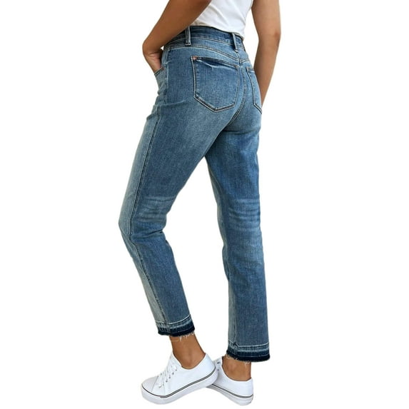 Full Size Mid Rise Rigid Magic Release Hem Jeans