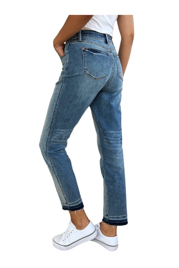 Full Size Mid Rise Rigid Magic Release Hem Jeans