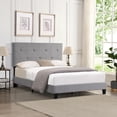 thumbnail image 1 of Full Size Modern Bed - Upholstered In Grey Linen Button Headboard No Box Spring Required Wood Slat Support Easy Assembly Manner With Needed Gray Shade, 1 of 2