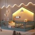 thumbnail image 1 of Full Size Montessori Floor Bed with High Rails, Wood House Beds Frame with LED Light, Low Profile Montessori Bed Full with Slats for Kids, Easy to Assembly, Full bed frames Gray, 1 of 10