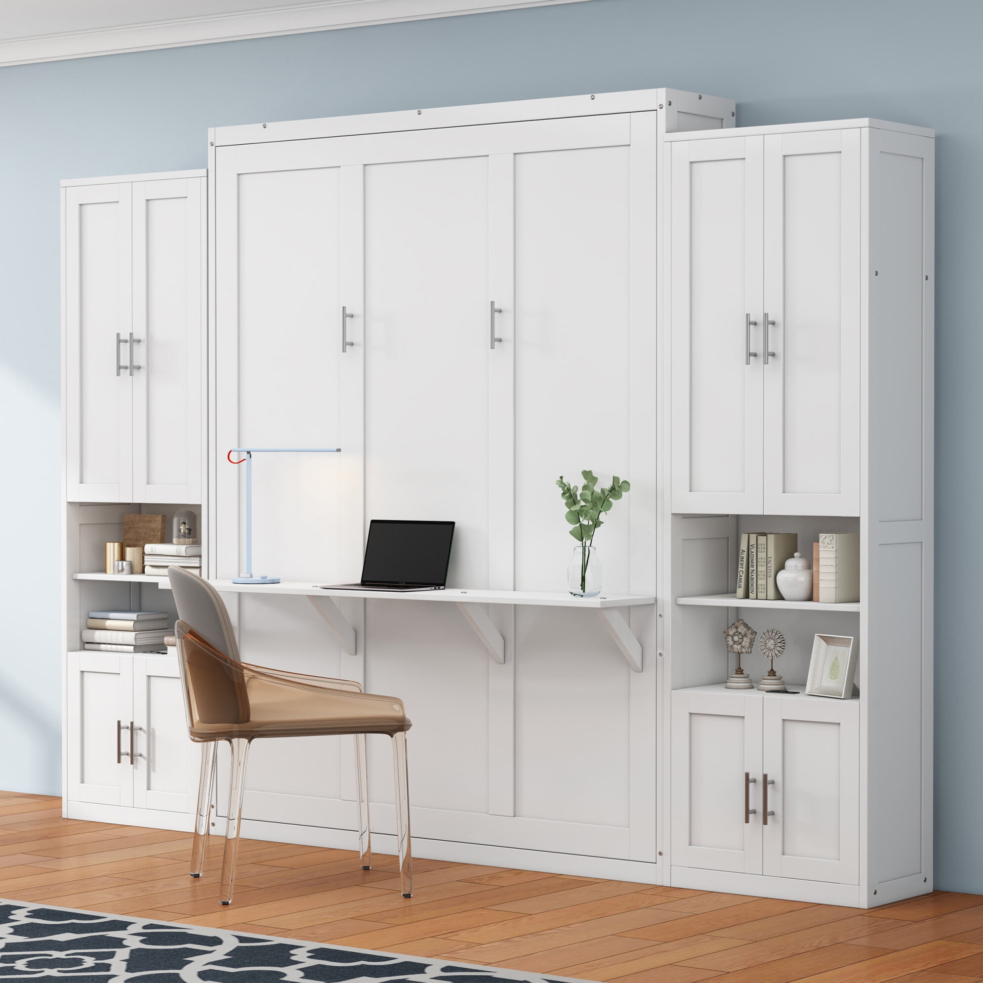 Full Size Murphy Bed with 2 Side Cabinets & Charging Station, Space ...