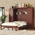 thumbnail image 1 of Full Size Murphy Bed with 2 Wardrobe and Storage Shelf, Wall Bed Frame Folding into Cabinet Design, Multifunctional Foldable Platform Bed for Guest-Room, Bedroom, Walnut, 1 of 10