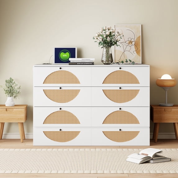 Full Size Murphy Bed Cabinet with Large Capacity Drawers, Convenient Murphy Bed with USB Interface, for Bedroom, White