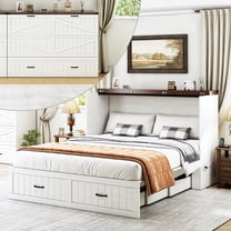 JassmiPkwy Full Size Murphy Bed Frame, with Built-in Power Strip, Drawers, Farmhouse Full Foldable Platform Bed, White