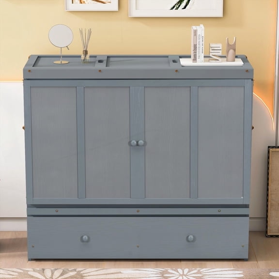 Full Size Murphy Bed - Sturdy & Easy Assembly, Gray