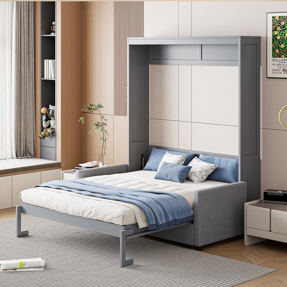 Full Size Murphy Bed Wall Bed with Cushion,Gray(OLD SKU:LP000890AAE)