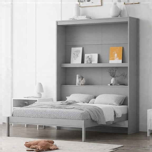 Full Size Murphy Bed Wall Bed with Gray - Space Saving Design