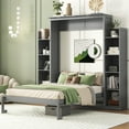 thumbnail image 1 of Full Size Murphy Bed Wall Bed with Shelves and LED Lights,Gray, 1 of 9