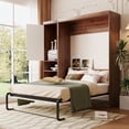 thumbnail image 1 of Full Size Murphy Bed Wall Bed with Cabinet 2 Open Storage Shelf and 2 Drawer, Wood Cabinet Bed with Cupboard for Multipurpose Guest Room or Home Office, White, 1 of 9