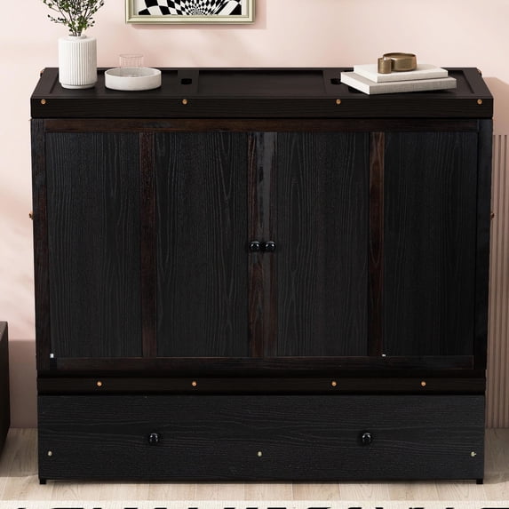 View of Full Size Murphy Bed / With Drawer, USB Charging / Meets Sleep and ...
