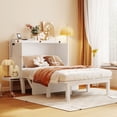 thumbnail image 1 of Full Size Murphy Bed, Wooden Wall Bed Frame with USB Port, Retractable Shelves, Multifunctional Cabinet Bed for Living Room, Bedroom, Guest Room, Can Be Folded into Cabinet, White, 1 of 9