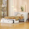 thumbnail image 1 of Full Size Murphy Wall Bed with USB Port and a Large Drawer, Solid Wood Chest Cube Cabinet Bed Frame can be Folded a into Cabinet, Modern Storage Bed for Bedroom Guest Room, White, 1 of 7
