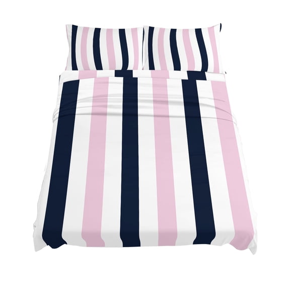 Full Size Navy Blue Pink Striped Sheet Sets Modern Abstract Soft Breathable Microfiber Bed Sheets Deep Pockets 4 Piece Bed Sheets Set, 1 Fitted Sheet, 1 Flat Sheet & 2 Pillowcases