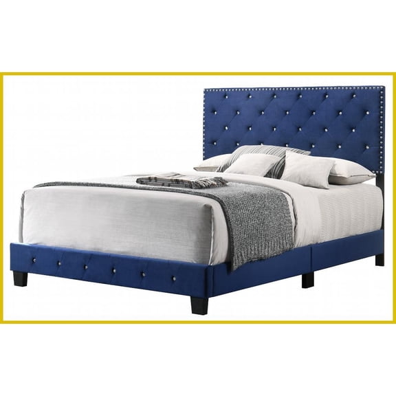 Full Size Navy Blue Platform Bed Frame - Durable Support for Modern Spaces