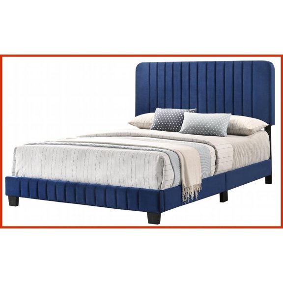 Full Size Navy Blue Velvet Upholstered Bed Frame  Contemporary Design with Wooden Legs for Any Bedroom