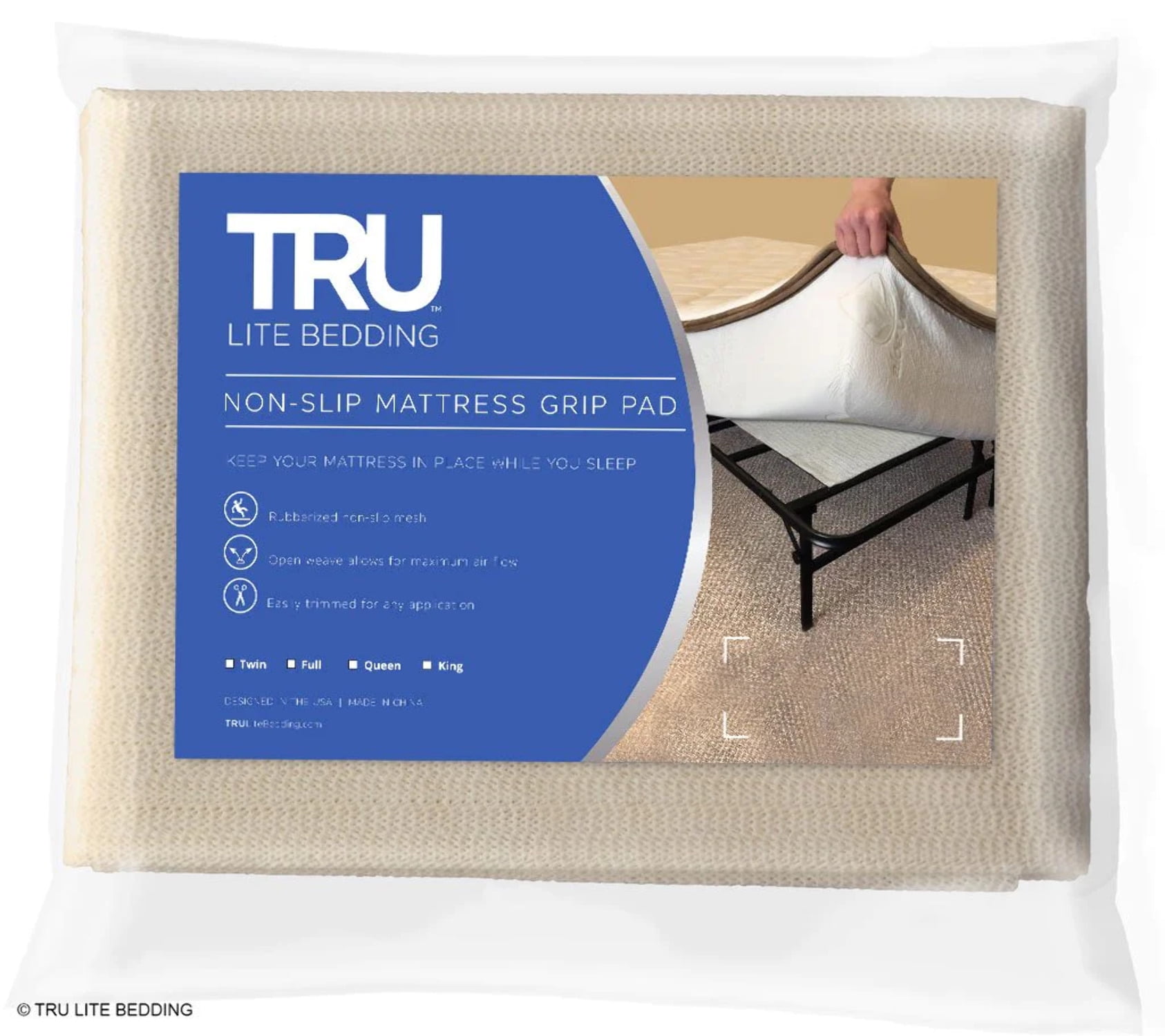 Nevlers Queen Size Slip Resistant Mat Prevents Mattress and Topper from Slipping 54 in. x 72 in., Off White