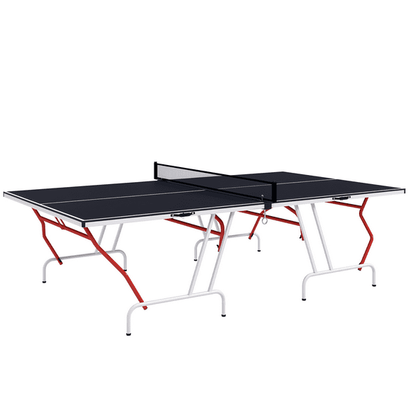 Full Size Ping Pong Table, Folds into Quarters, Portable Table Tennis Table with Net, Paddles, Balls, MDF, Charcoal Gray