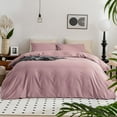 thumbnail image 1 of Full Size Pink Duvet Cover - 100% Washed Cotton with Linen Like Texture, 3 Piece Bedding Set Including Comforter Cover with Zipper Closure (Dusty Pink, Full 80"x90"), 1 of 2