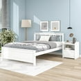 thumbnail image 1 of Full Size Platform Bed with 1 One-Drawer Nightstand, Solid Wood Platform Bed Frame with Headboard and Footboard, Set of 2 Bedroom Furniture Set for Boys Girls Adults, No Box Spring Needed, White, 1 of 7