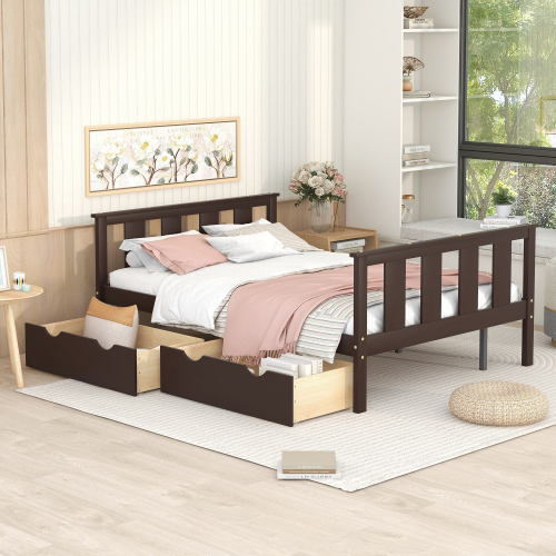Full Size Platform Bed with 2 Drawers,Solid Pinewood Bed Frame with ...