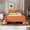 thumbnail image 1 of Full Size Platform Bed with 4 Drawers, Wooden Sleigh Bed with Streamlined Headboard & Footboard, Solid Wood Bed Frame with Slats Support, No Box Spring Needed, Oak, 1 of 9