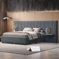 thumbnail image 1 of Full Size Platform Bed with Big Headboard, Velvet Upholstered Bed Frame with Wood Slat Support for Boys Girls AdultsBedroom Furniture, No Box Spring Needed, Easy Assembly, Gray, 1 of 7