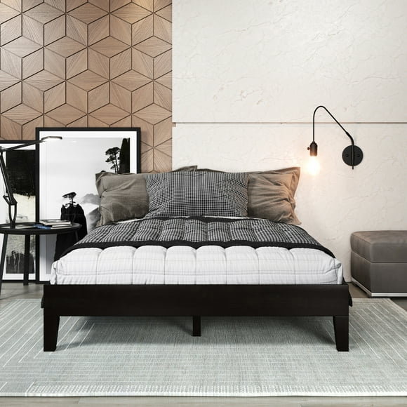 Full Size Platform Bed In Black - Solid Pine Build, 6.5-inch Under For Storage, Felt Leg Bottoms To Preserve Floor From Scratches And Damage, 28 Dual Support, 650 Pounds Weight Capability Crafted,
