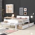 thumbnail image 1 of Full Size Platform Bed with Footboard Bench and 2 Storage Drawers, Solid Wood Bed Frame High Stable with Headboard for Boys/Girls/Teens Bedroom, No Box Spring Needed, White, 1 of 7