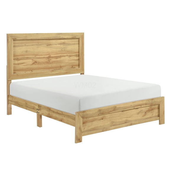 Full Size Platform Bed Frame with Headboard and Footboard, Natural Wood Finish Modern Rustic Design, Tool-Free Assembly, Sturdy Mattress Support for Bedroom