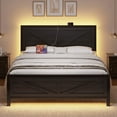 thumbnail image 1 of Full Size Platform Bed Frame with LED Lights, USB Charging, and Farmhouse Barn Door Headboard, Strong Metal Slats Support, Noise Free, No Box Spring Needed, Black, 1 of 8