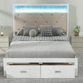 thumbnail image 1 of Full Size Platform Bed Frame with LED Lights, Wood Full Size Bed Frame with Upholstered Headboard and 2 Drawers, White Bed Frame for Wood Slat Support, 1 of 7