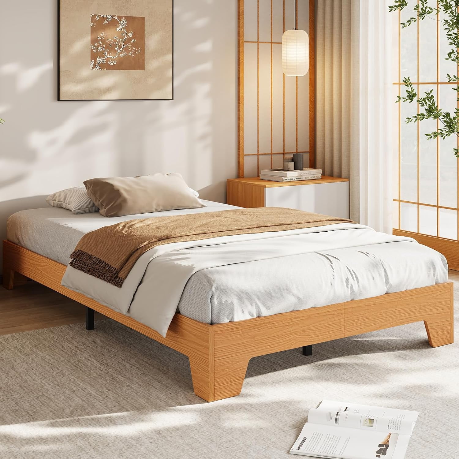 Full Size Platform Bed Frame, Minimalist Wood Bed Frame No Headboard ...