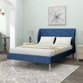thumbnail image 1 of Full Size Platform Bed Frame, Upholstered Bed Frame with Padded Headboard and Metal Legs, Metal Platform Bed Frame for Kids Adults Bedroom, No Box Spring Needed, Easy Assembly, Navy, 1 of 7