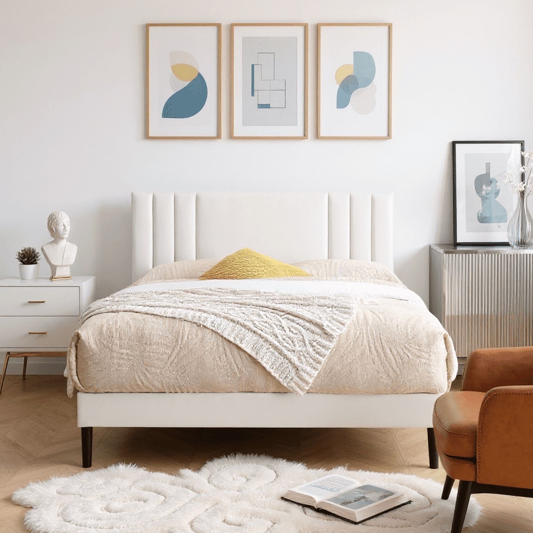 BRGMAUS QUEEN Size Platform Bed Frame with Upholstered Headboard, High-Quality Faux Leather Bed Frame with 12 Wood Slats & Center Support Leg, Adjustable Headboard, Waterproof Easy Clean