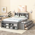 thumbnail image 1 of Full Size Platform Bed Frame,Upholstered Wood Daybed with 6 Storage Drawers and  Bookcase Headboard,Mattress Foundation,Wooden Slats Support,No Box Spring Needed,Grey, 1 of 8
