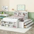 thumbnail image 1 of Full Size Platform Bed Frame,Upholstered Wood Daybed with 6 Storage Drawers and  Bookcase Headboard,Mattress Foundation,Wooden Slats Support,No Box Spring Needed,White, 1 of 9