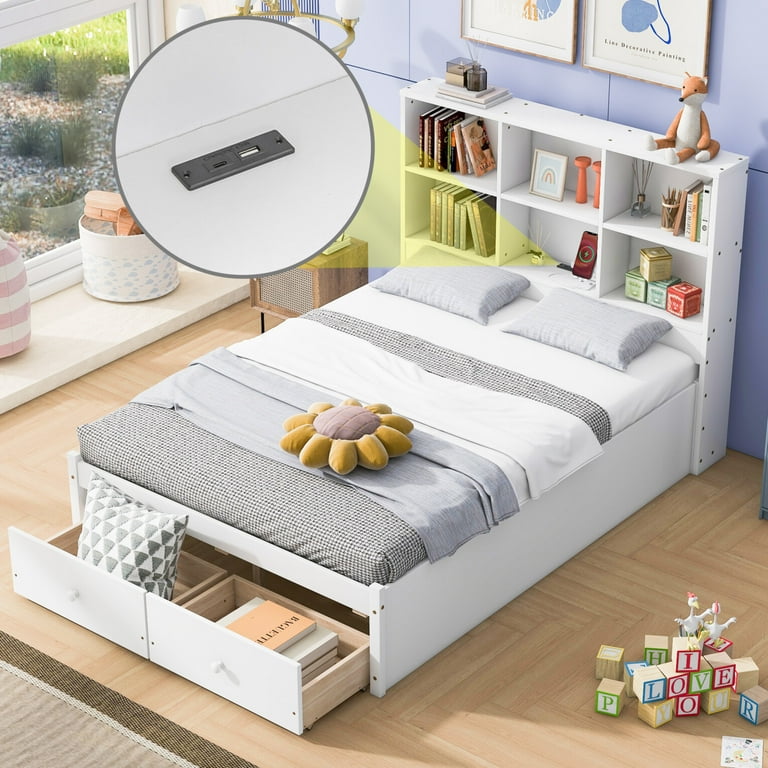 Pine platform bed with storage discount