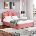 thumbnail image 1 of Full Size Platform Bed Frame with 4 Lighting Modes LED Lights and 4 Drawers, Velvet Upholstered Irregular Platform Bed Frame, 1 of 8