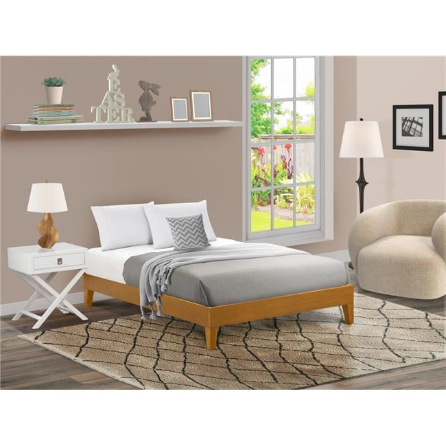 Full Size Platform Bed Frame with 4 Solid Wood Legs & 2 Extra Center