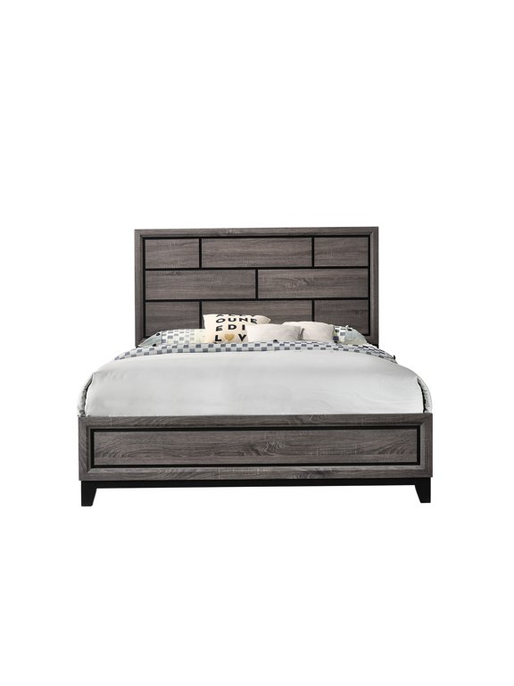Full Size Platform Bed Frame with Geometric Headboard, Low Profile Modern Design for Bedroom