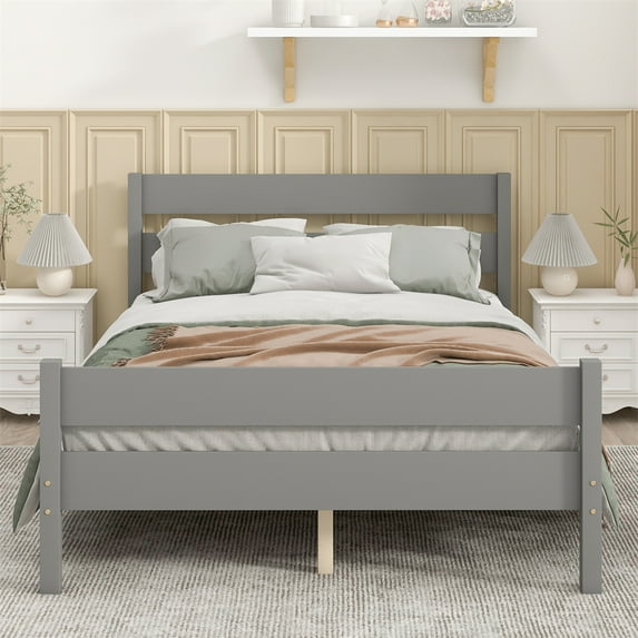 Full Size Platform Bed Headboard and Footboard, Solid Wood Bed Frame with with Underbed Storage,Sturdy Wood Slats and Center Legs Support, for Boys Girls Teens Adults, No Box Spring Needed,Gray
