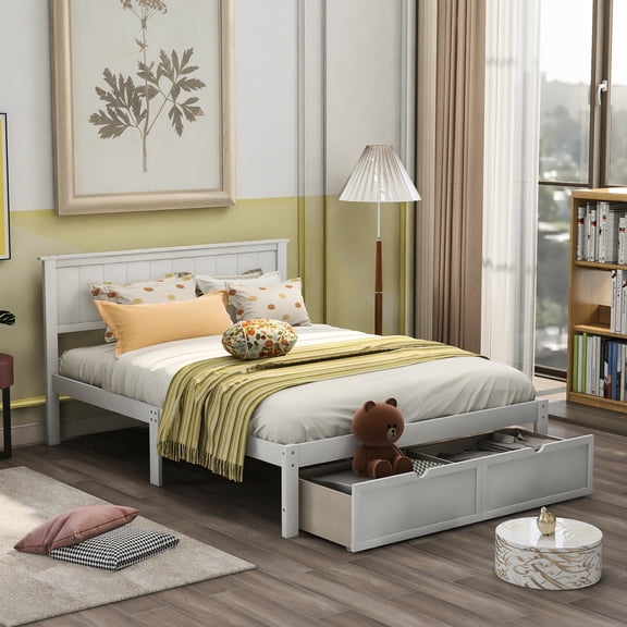 Full Size Platform Bed In White With Extraordinary Under Drawer Spaces - Constructed Pine And For A Luxurious Bedroom Drawers Wood Stylish