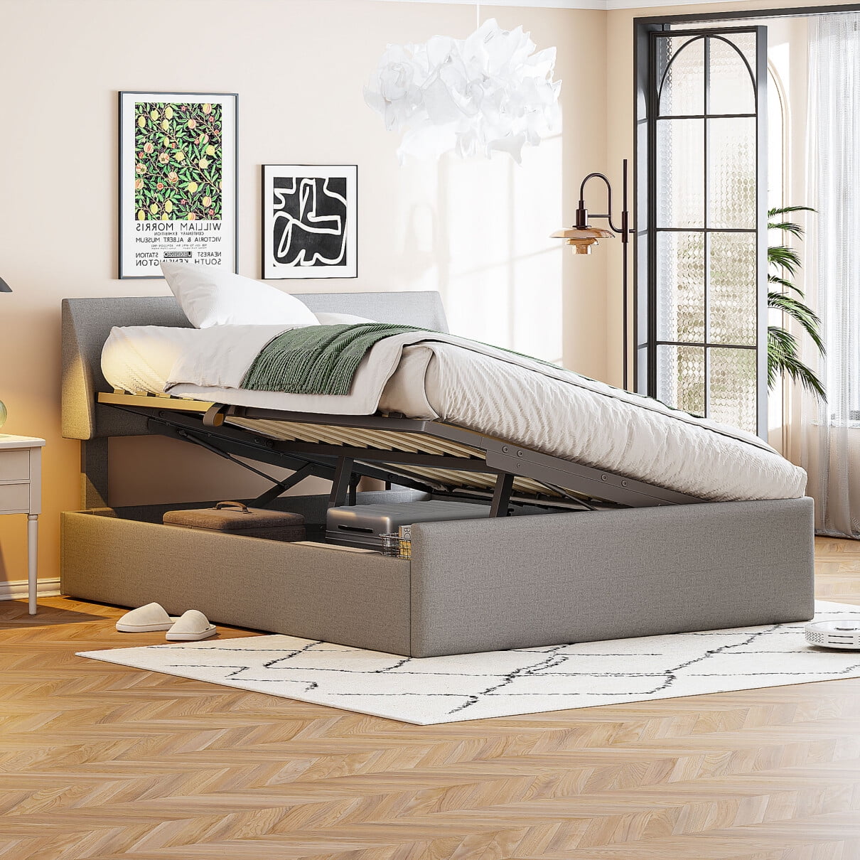 Full Size Platform Bed, Modern Luxury Upholstered Storage Bed Frame