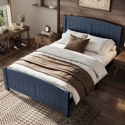 Full Size Platform Bed, Modern Solid Wood Bed Frame with Support Slats, No Box Spring Needed, Easy Assembly, for Bedroom Guest Room, Blue