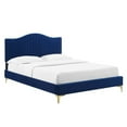 thumbnail image 1 of Full Size Platform Bed Navy Blue Velvet Camelback Tufted Headboard, 1 of 7