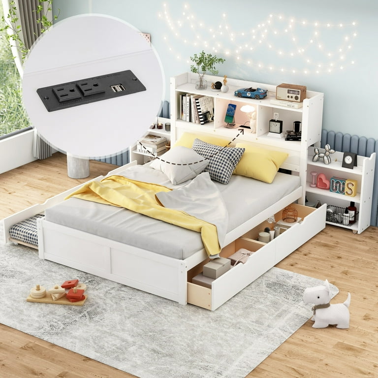 Wood bed frame with pull out bed sales